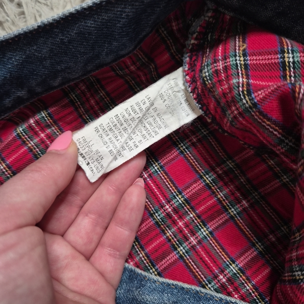 Vintage LL Bean Jeans Red Plaid Flannel Lined Blue Denim Original Fit Relaxed ✨️ - Picture 7 of 15